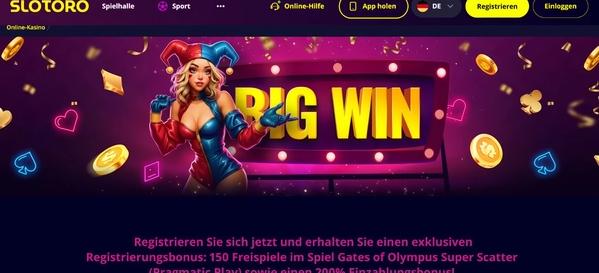 Slotoro Casino desktop screenshot 1