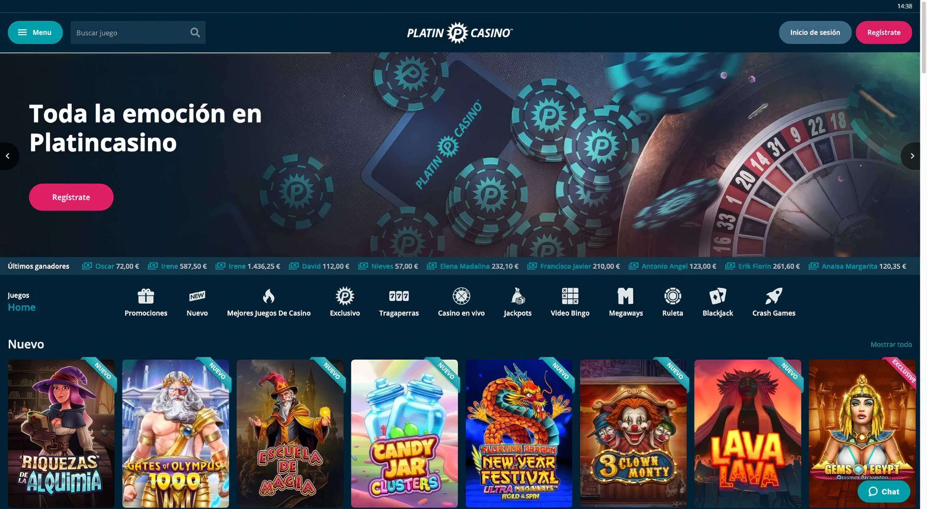 Platin Casino desktop screenshot 1