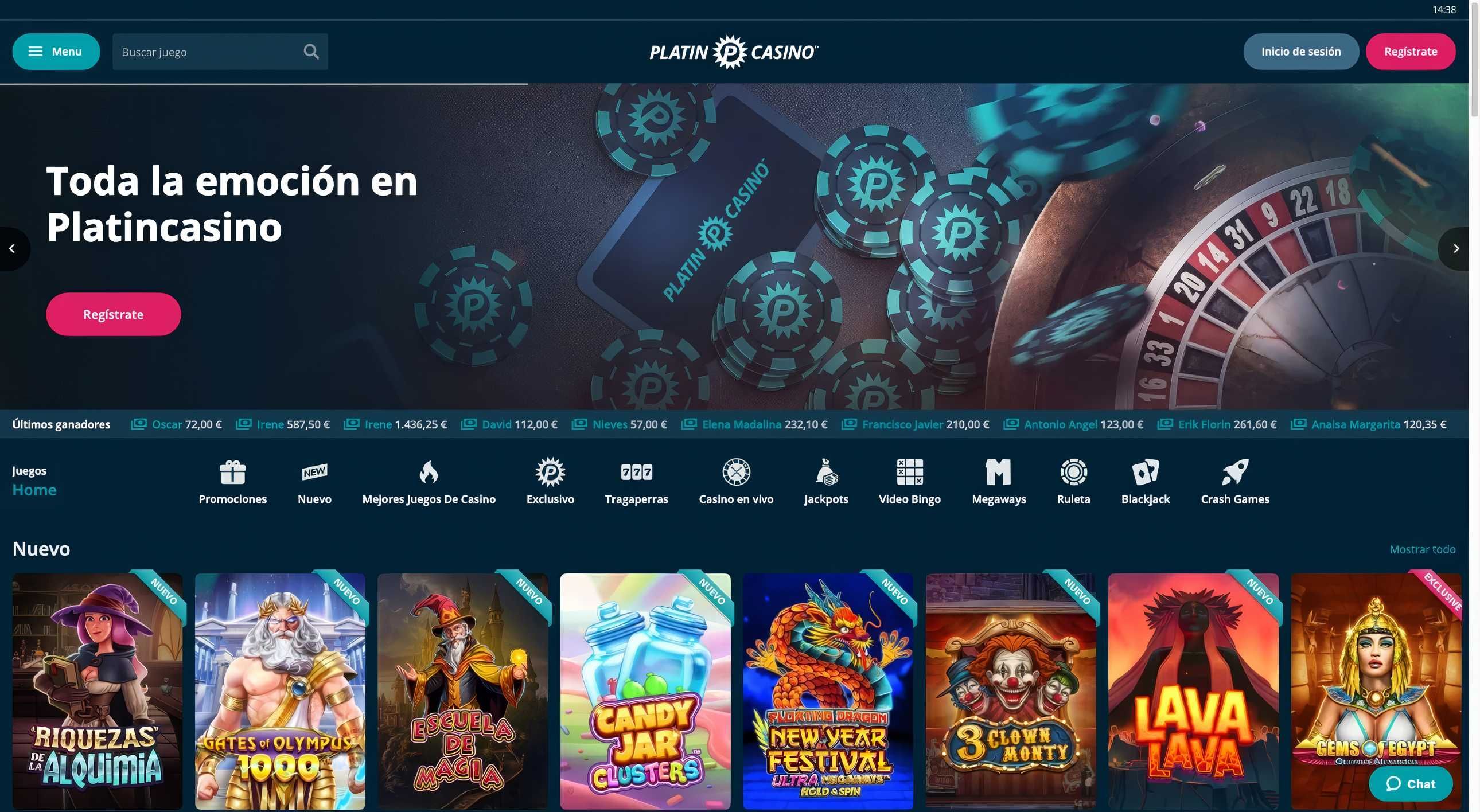 Platin Casino desktop screenshot 1