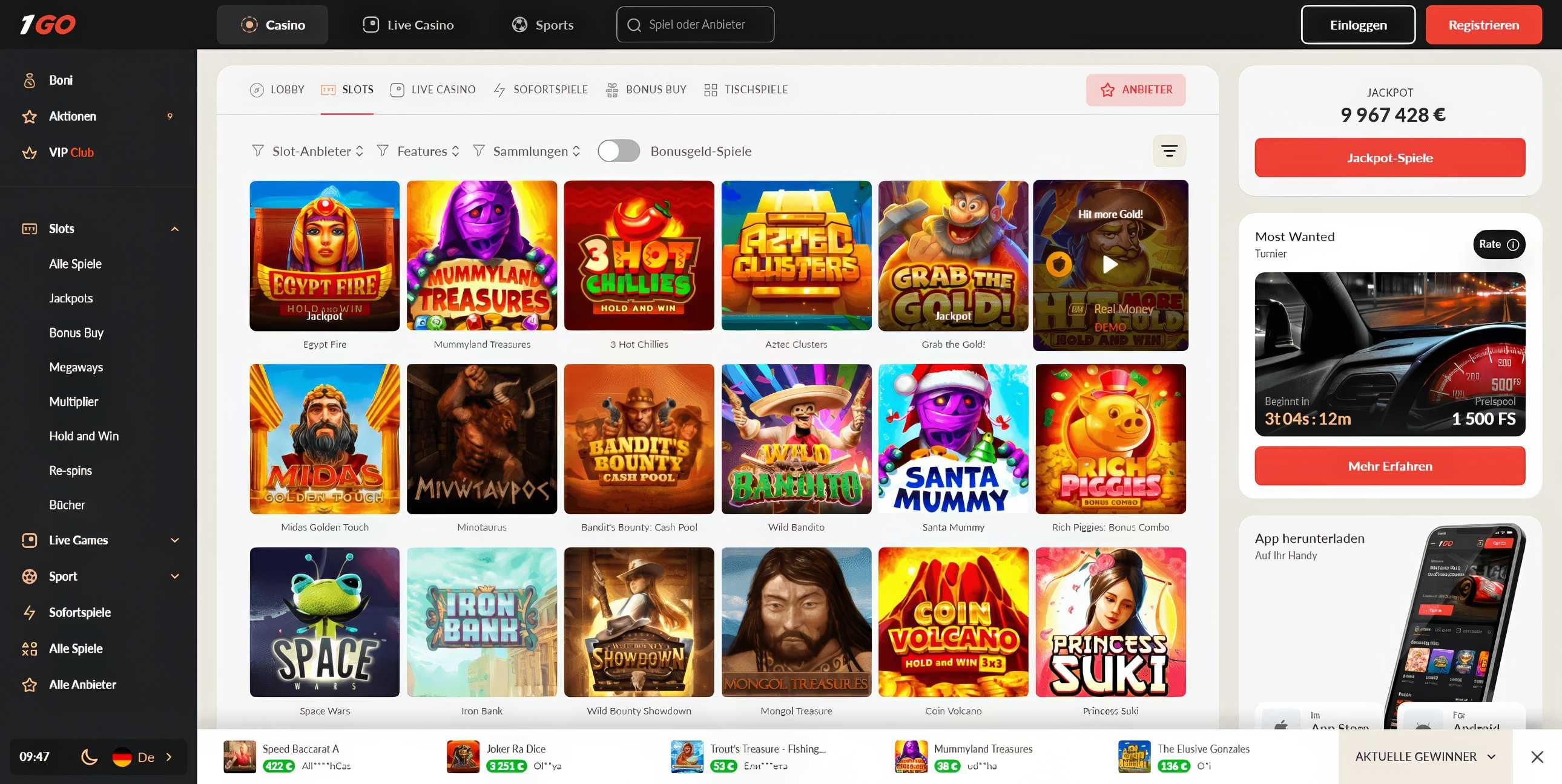 1GO Casino desktop screenshot 2