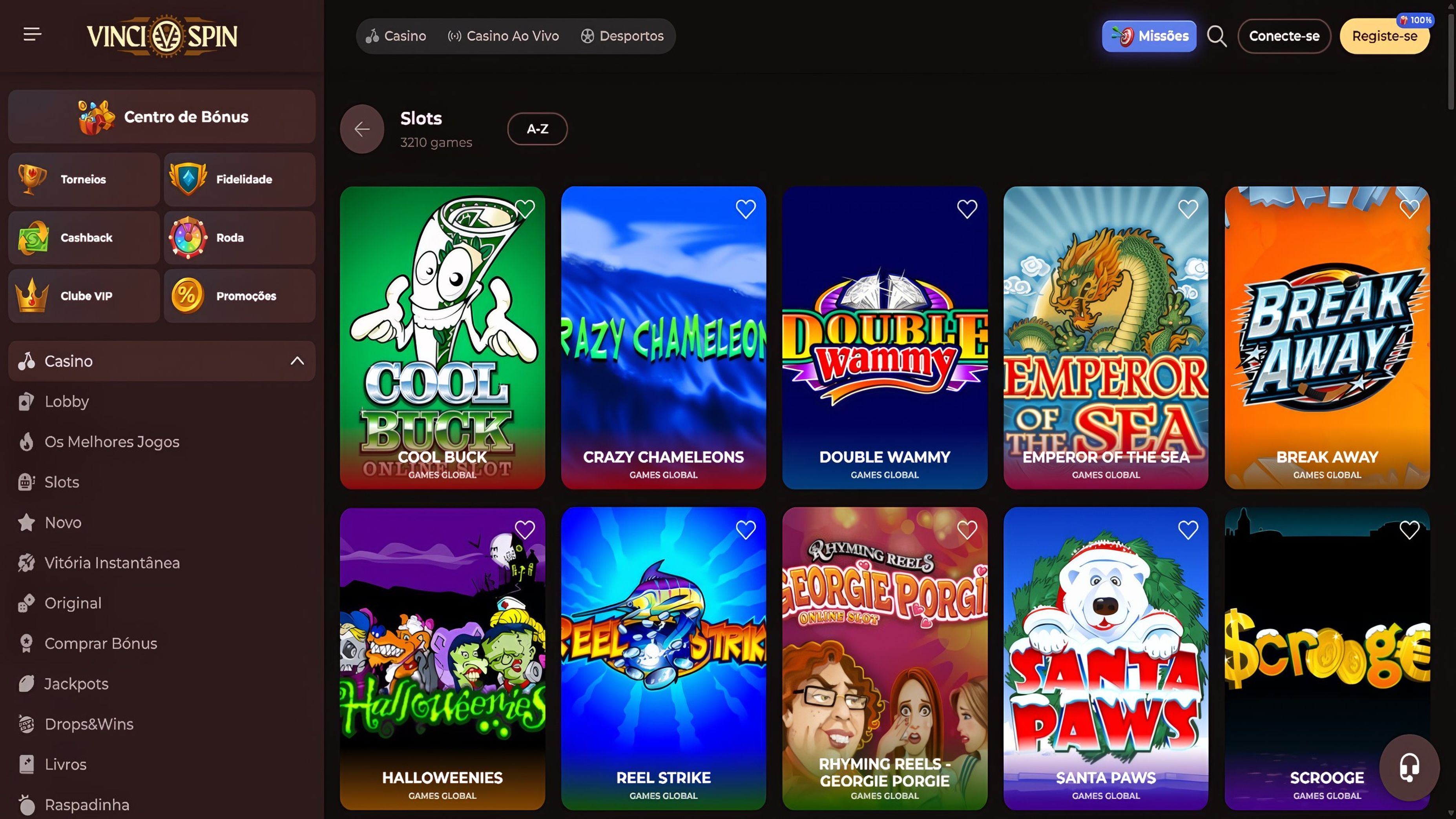 Vincispin Casino desktop screenshot 2