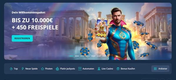 Platin Casino Homepage Desktop