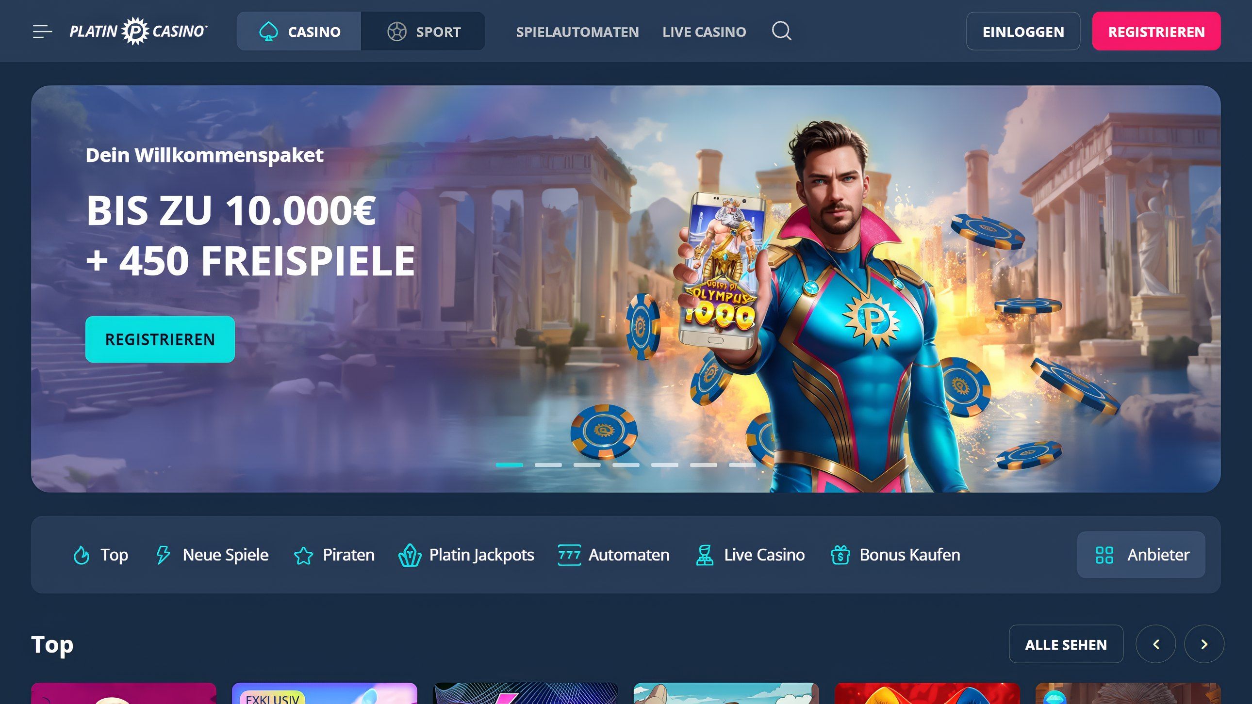 Platin Casino desktop screenshot 1