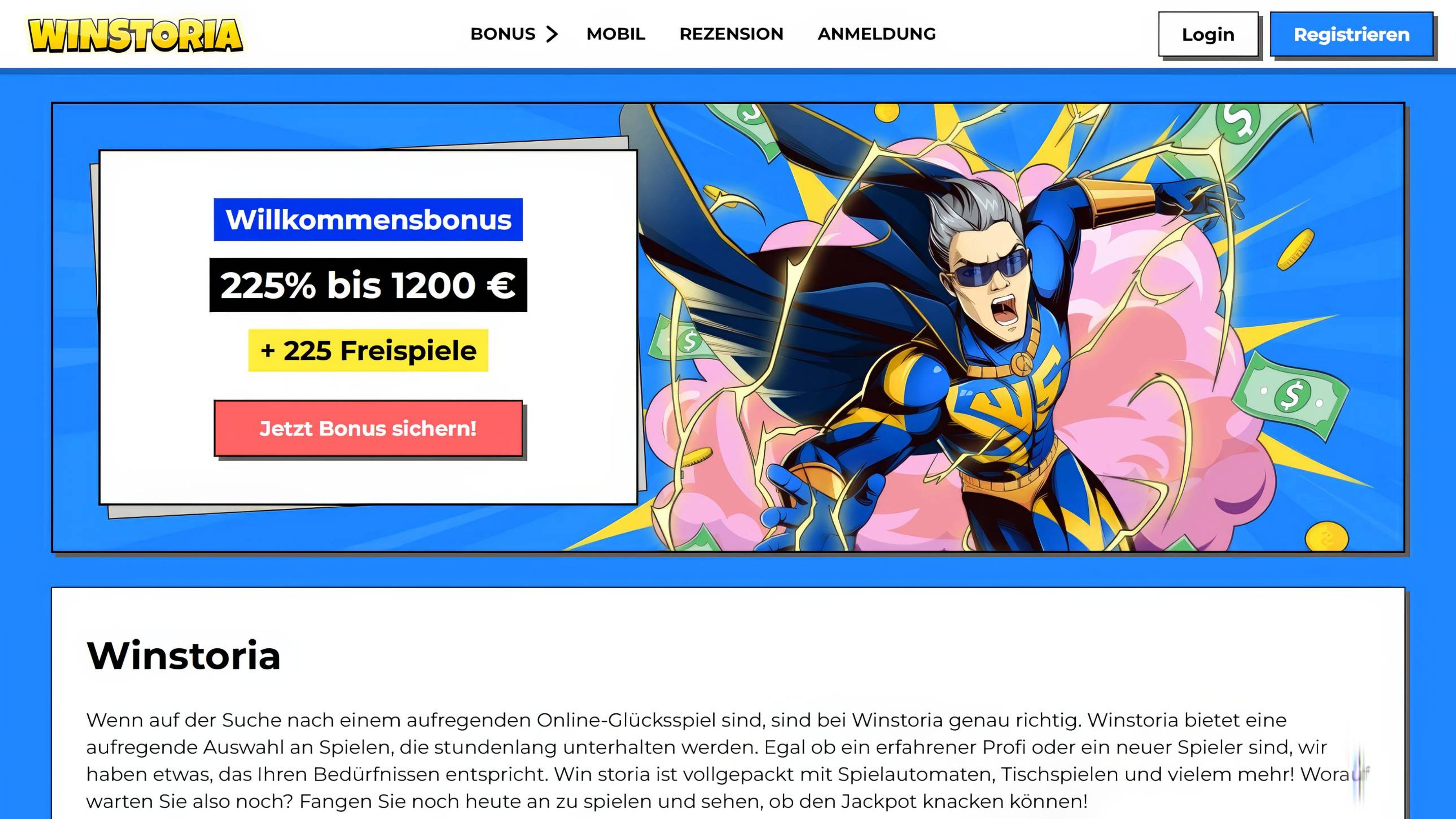 Winstoria Casino desktop screenshot 1