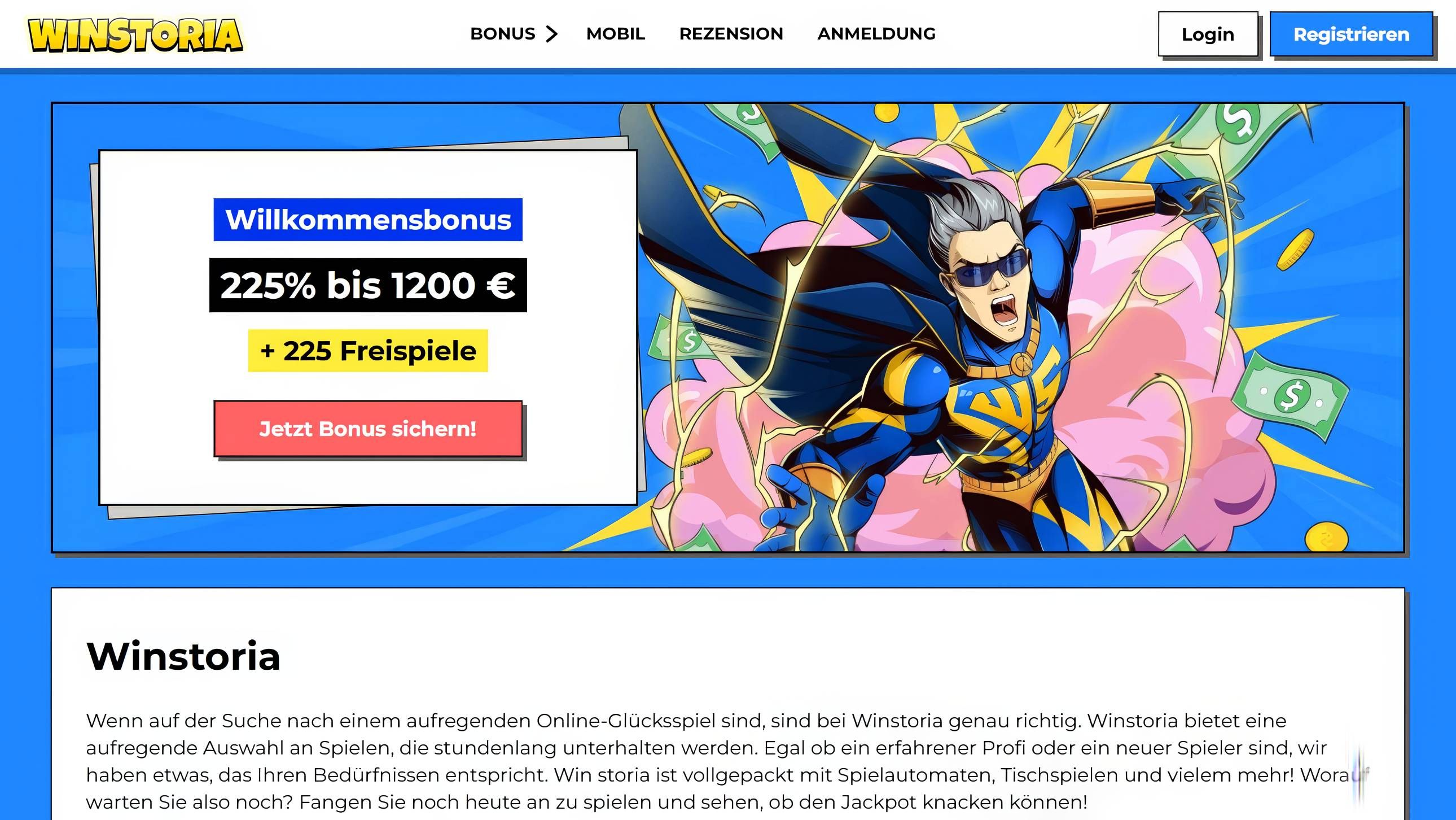 Winstoria Casino desktop screenshot 1