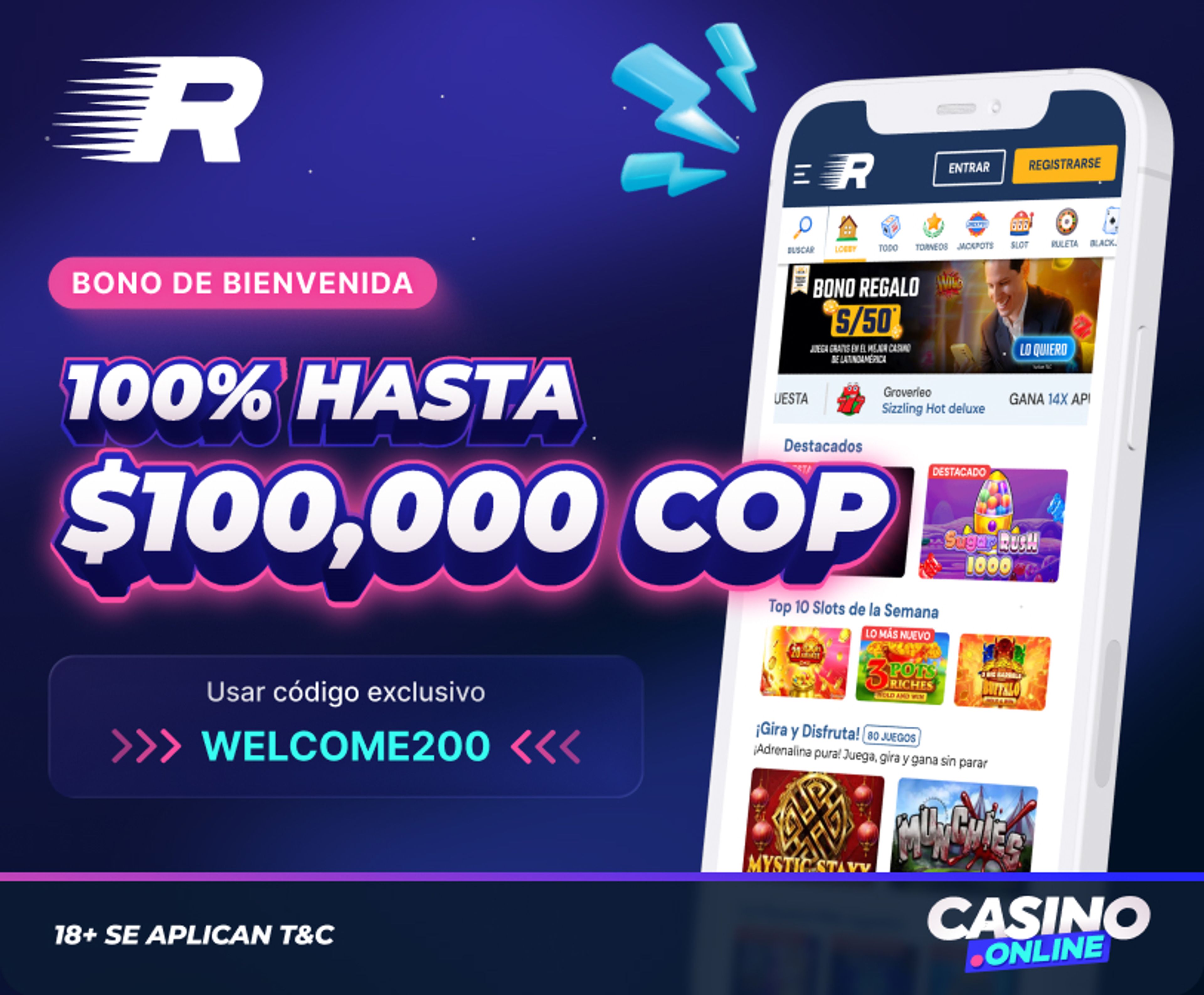 Bono de bienvenida de RushBet Colombia. 