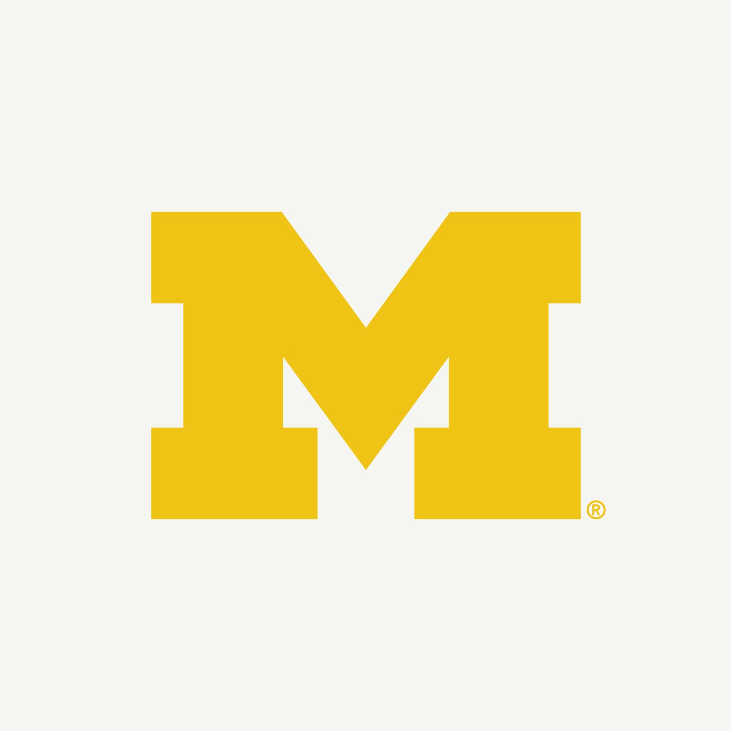 A bold yellow letter "M" on a light background represents the University of Michigan logo.