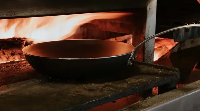 carbon steel frying pan outdoors
