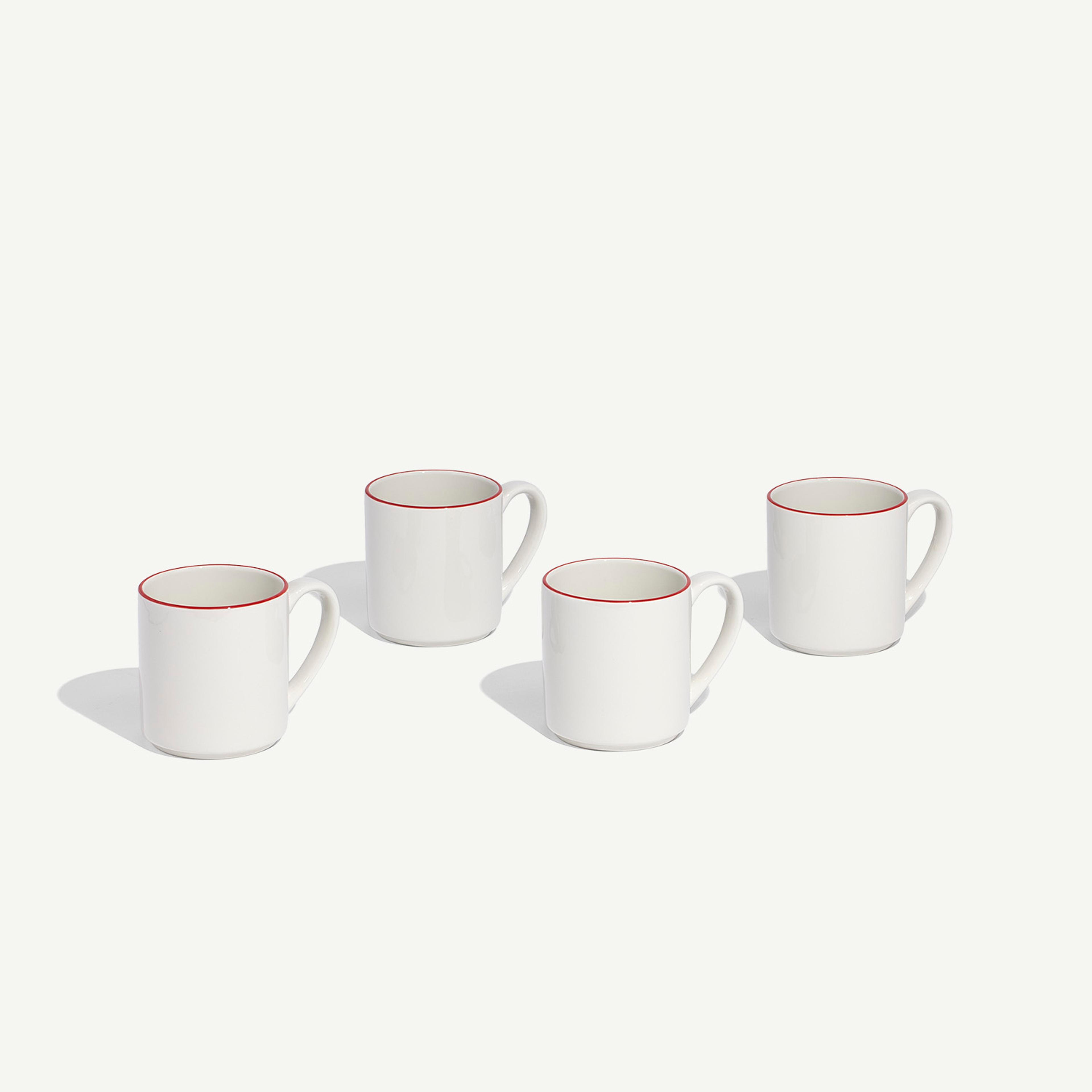 Vitrified China Coffee Mugs | Chip Resistant Ergonomic Handle Red Rim 8-Pack || Made In