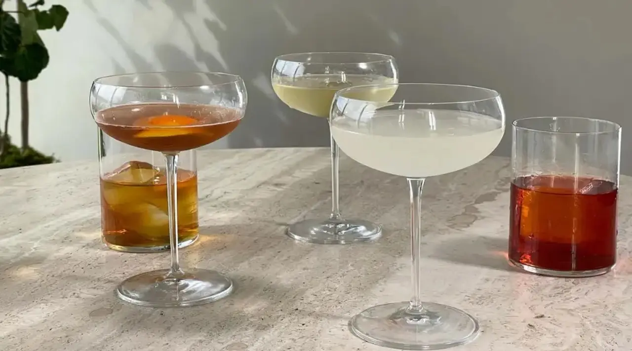 made in glassware coupes and drinking glasses