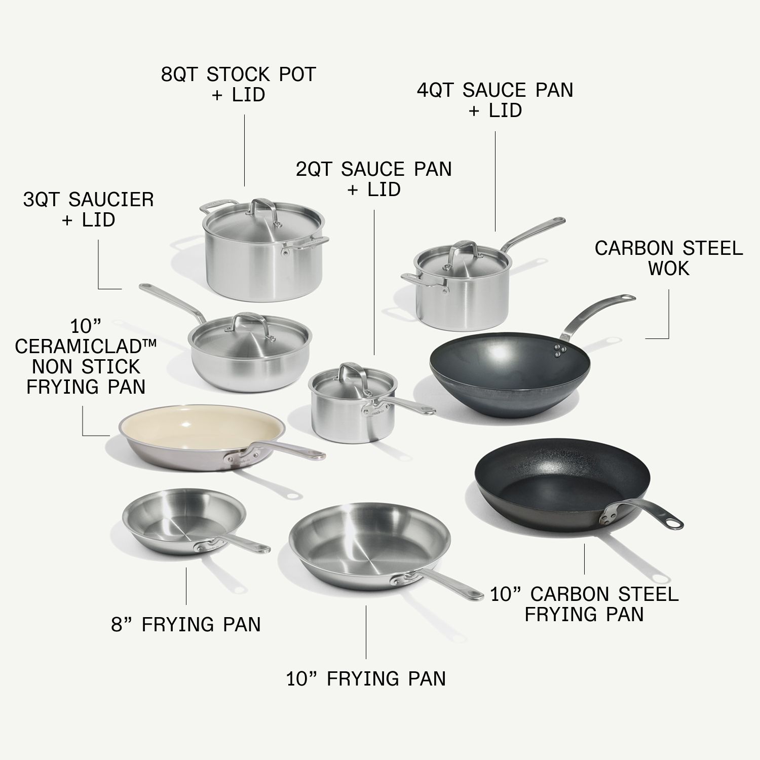 13-Piece Stainless Clad Cookware Set - Made In