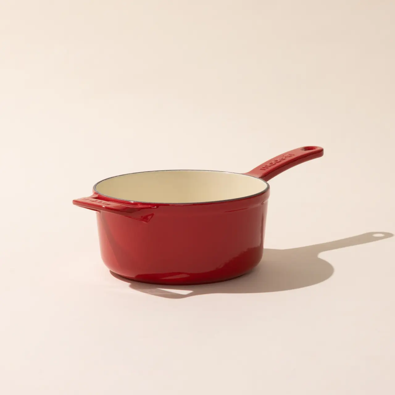 enameled cast iron saucepan made in red
