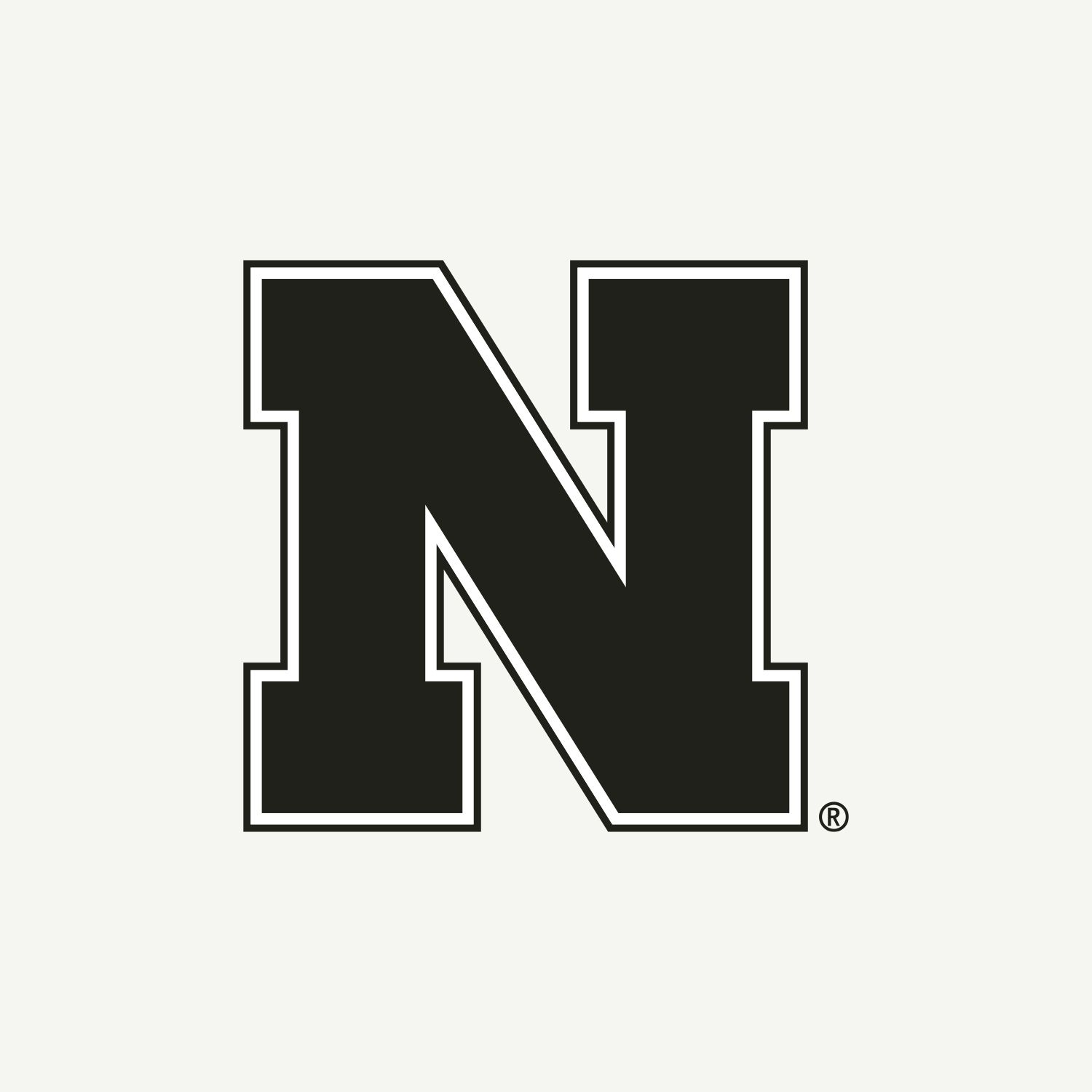 A bold black letter "N" surrounded by a thin white outline, representing a brand or organization.