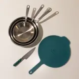 stainless frying pan set, 6 inch chef knife, universal lid