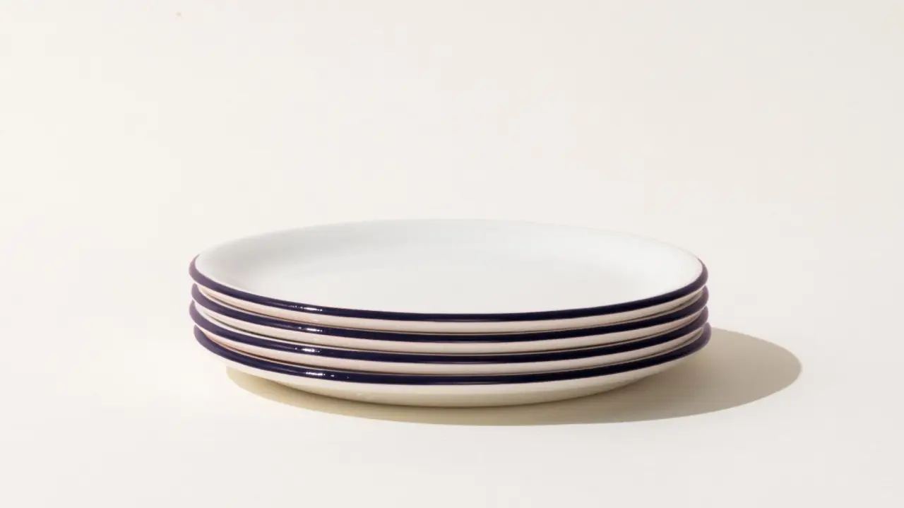 bread and butter plate stack blue rim