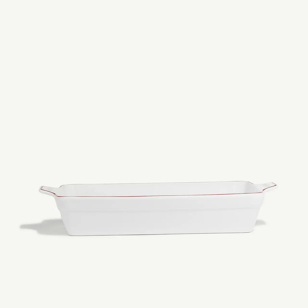 A plain white ceramic baking dish is displayed against a white background.