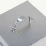 A silver metal case with a handle on top, presented against a white background.