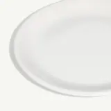 A plain white circular plate is displayed against a light background.