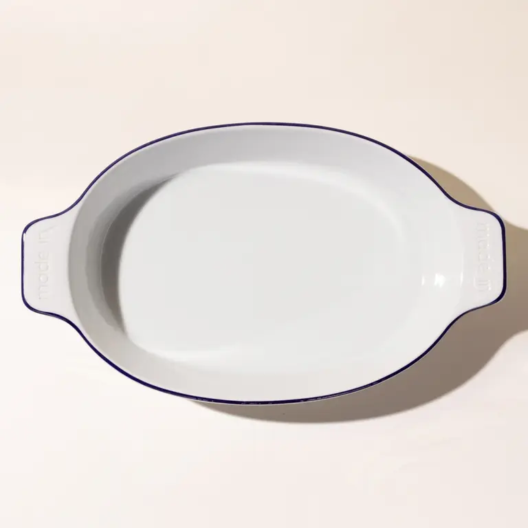 Blue Rim Oval Porcelain Bakeware