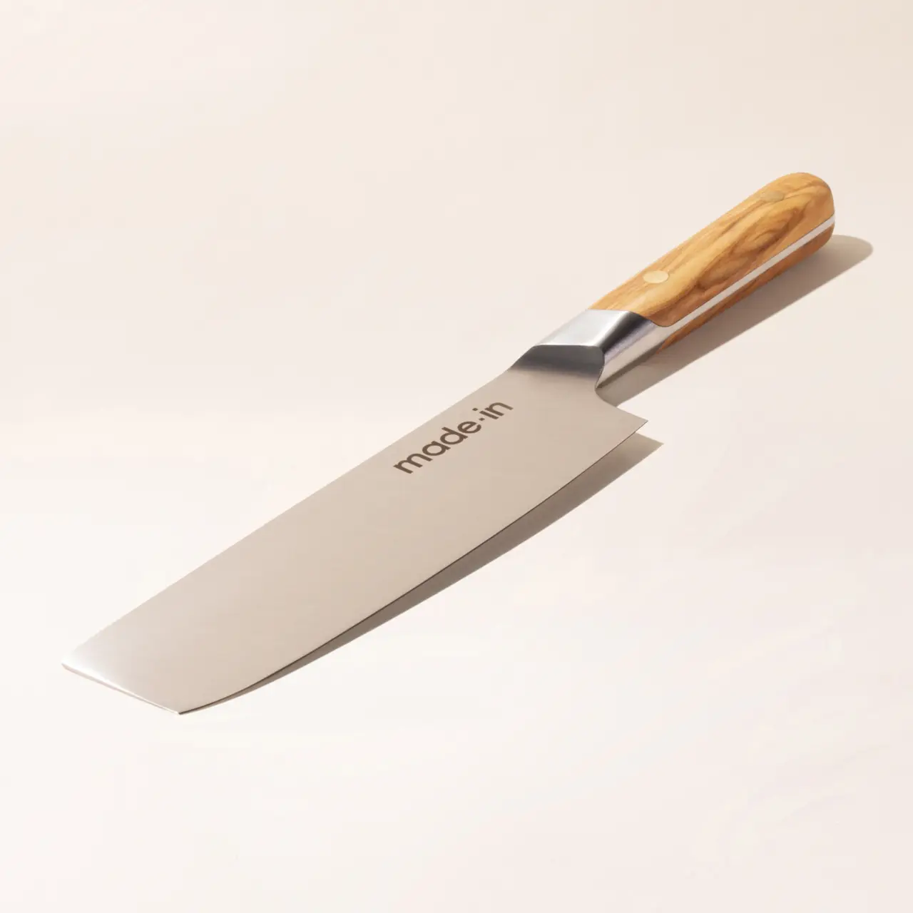 olive wood nakiri knife angle image