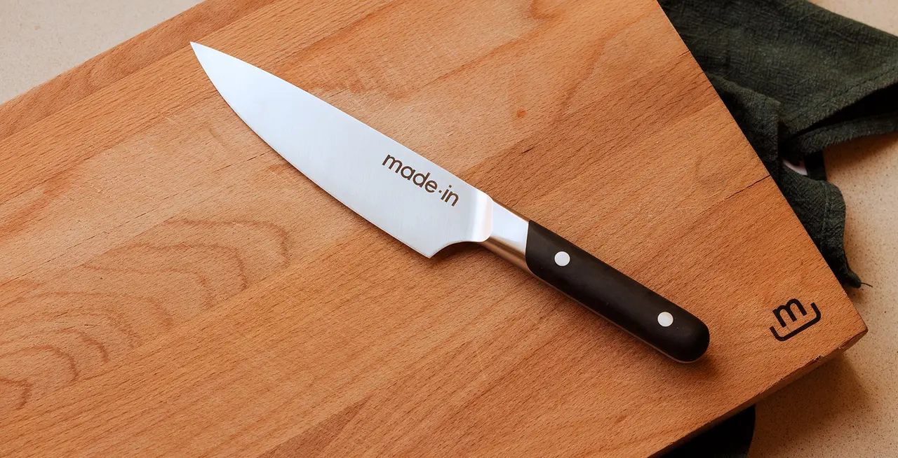 6 inch chef knife on cutting board