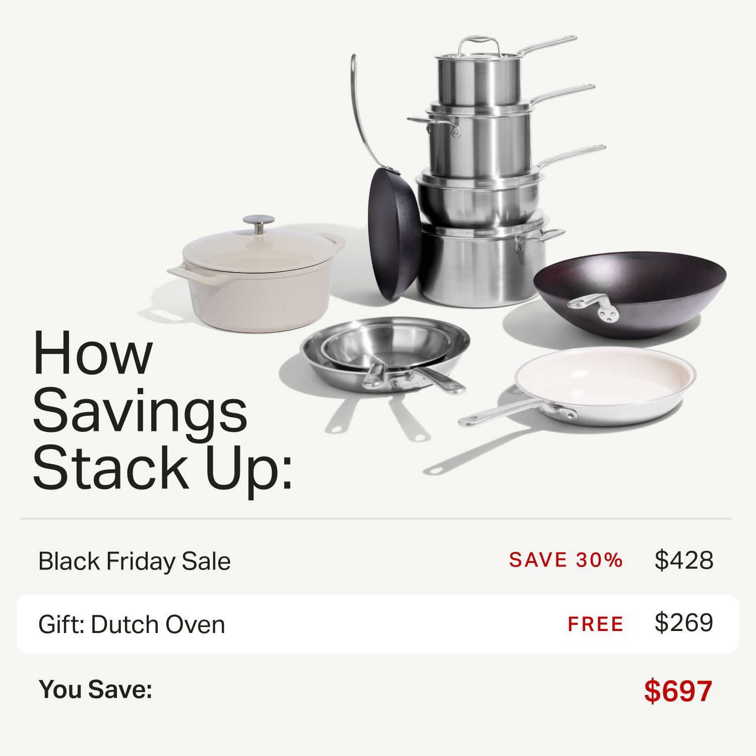 13-Piece Stainless Clad Cookware Set - Made In