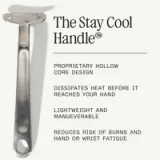 A stainless steel cooking tool with a proprietary hollow core design that dissipates heat, offering a lightweight alternative that reduces the risk of burns and wrist fatigue.