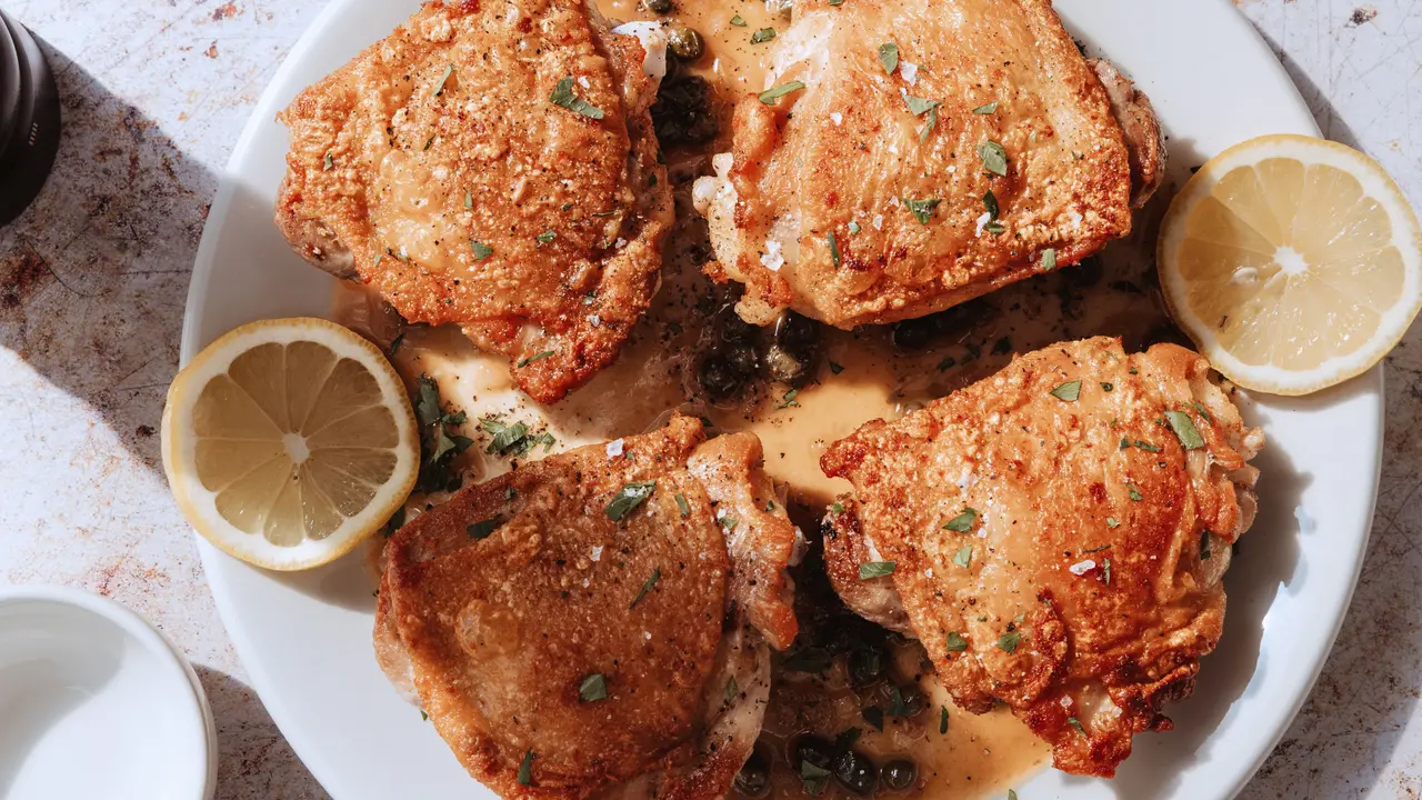 Crispy Pan-Seared Chicken Thighs with Shallot Pan Sauce