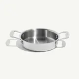 A sleek stainless steel cooking pot with dual handles, reflecting a modern design.