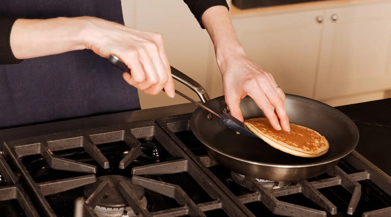 flipping pancake on nonstick