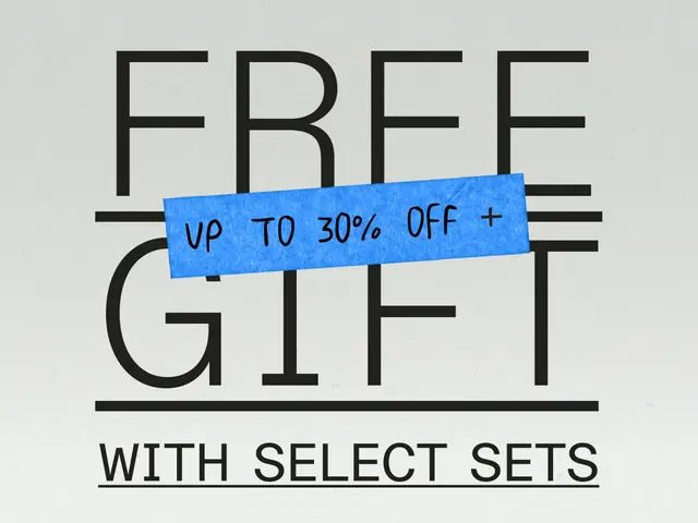 Text promotes a free gift with select sets and offers up to 30% off.
