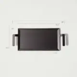 A rectangular griddle with handles is shown with dimensions labeled on each side.