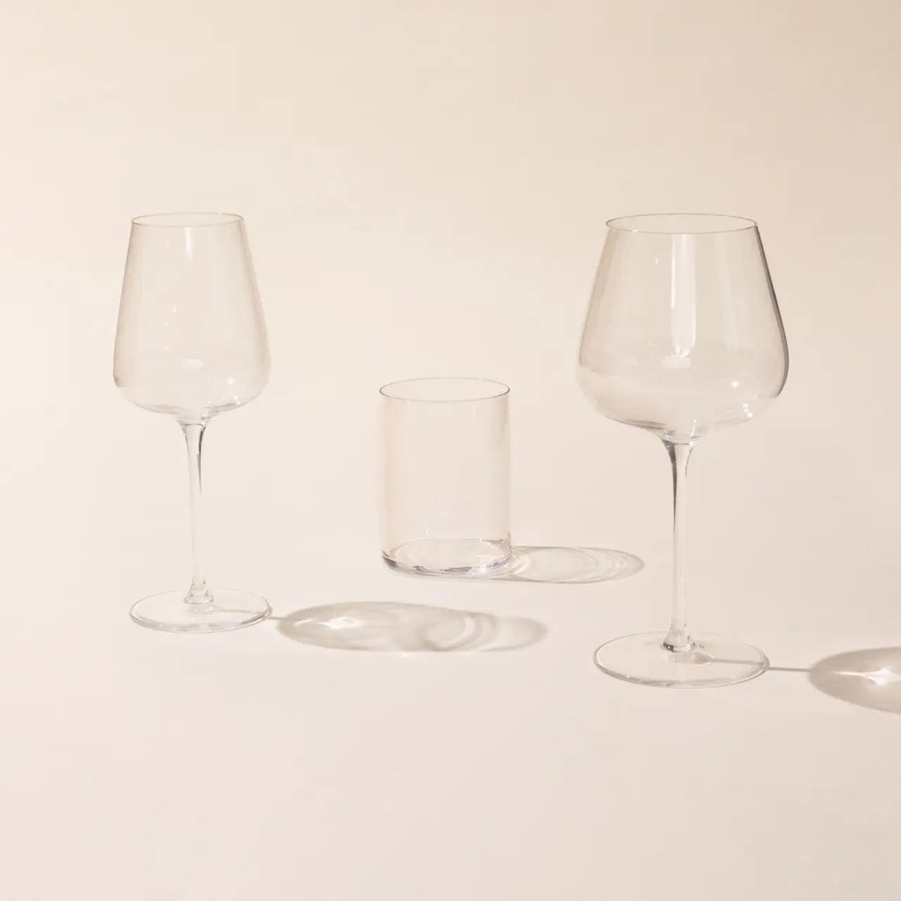 glassware set with wine glasses and drinking glass