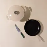 cast iron skillet, dutch oven, 6 inch chef knife