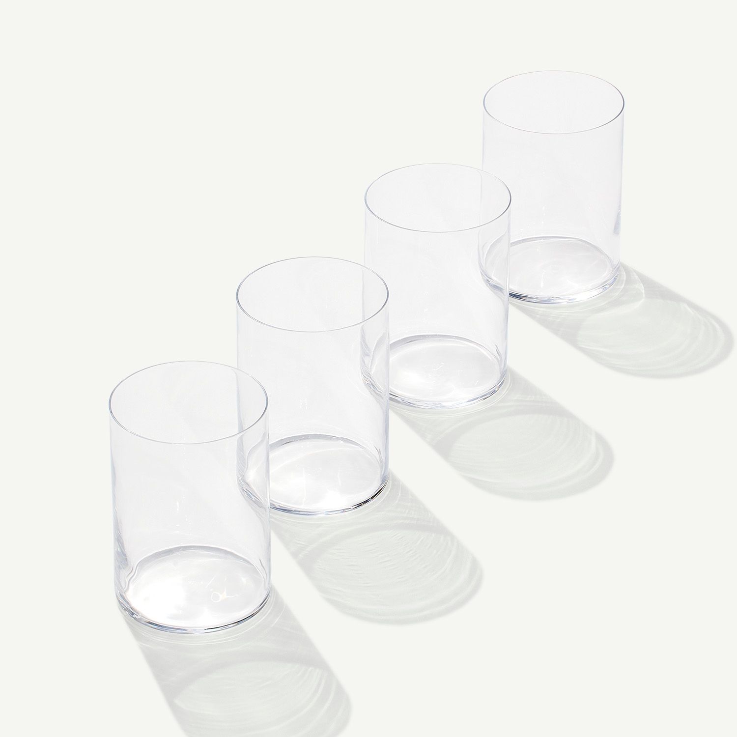 4 Uzu Handblown Drinking Glasses sold Clear with Black Fused Glass Threads - NEW