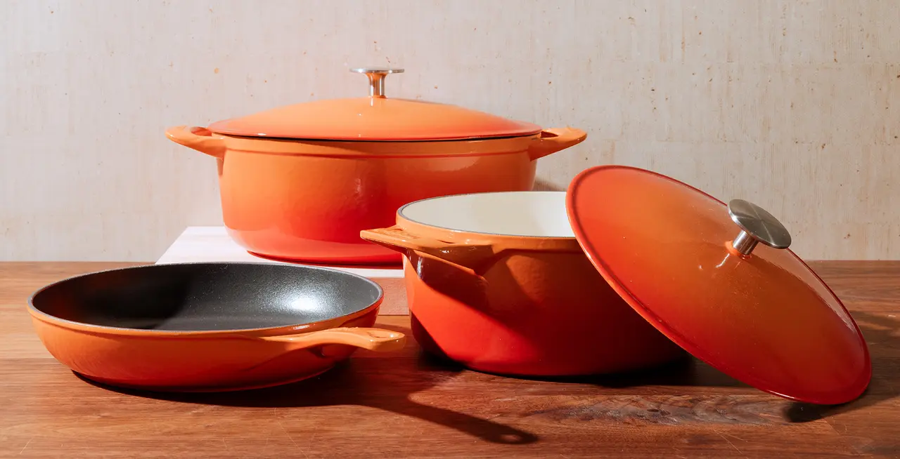 enameled cast iron set orange