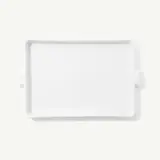 A white rectangular tray with handles viewed from above on a plain background.