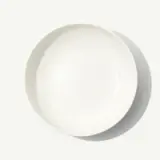 A plain white circular plate is centered on a light background.
