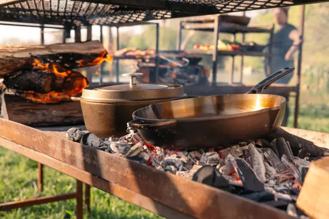 cast iron frying pan and dutch oven