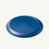 A round, blue frisbee with a smooth surface and a slightly raised edge.