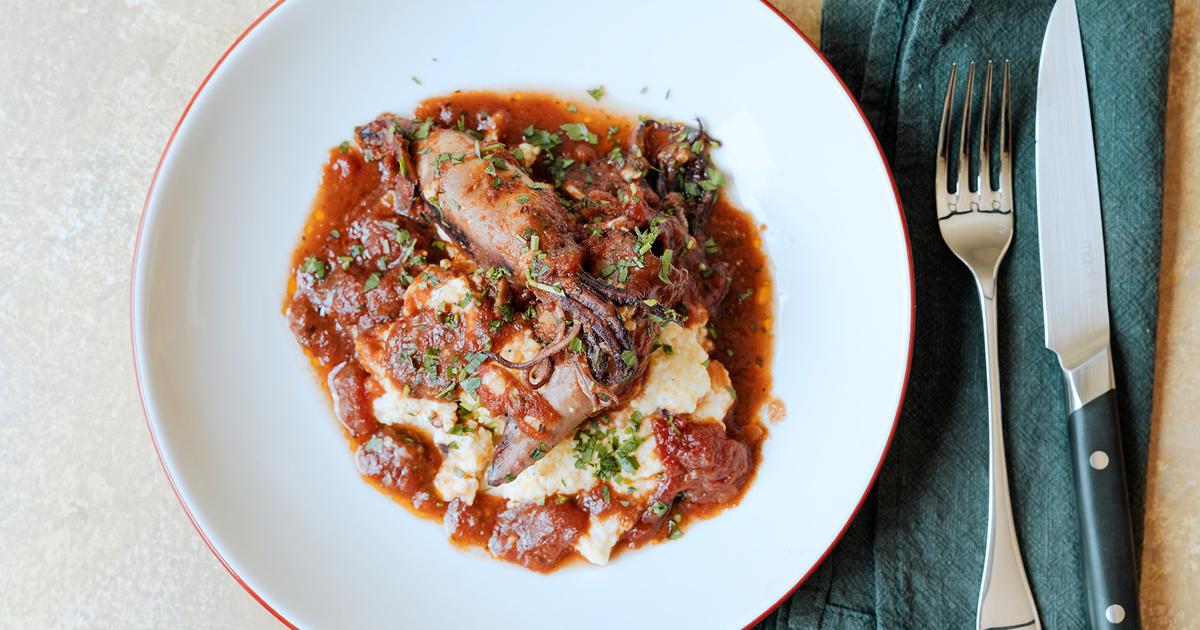 Tomato-Braised Stuffed Squid with Grits - Made In