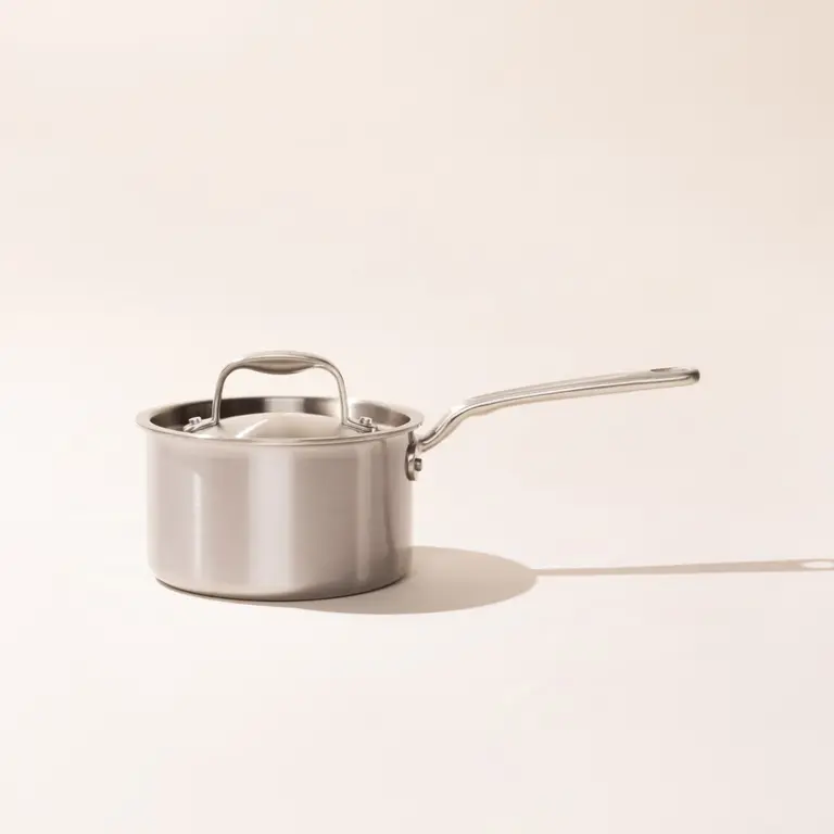 stainless steel 2 qt saucepan side with lid image