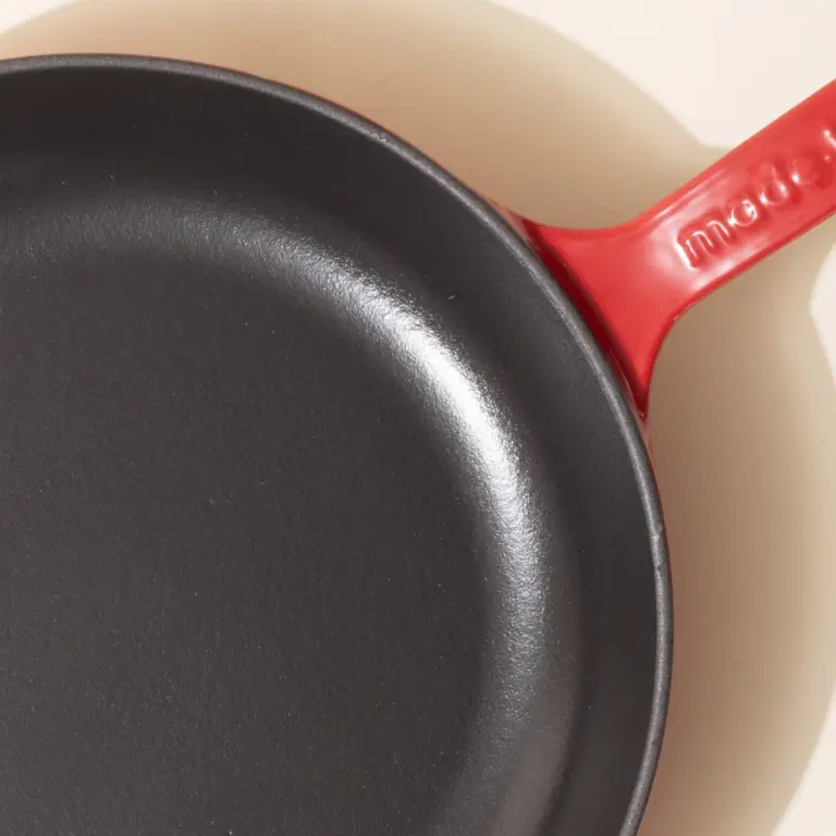 cast iron skillet made in red surface