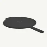 A round, black silicone baking mat with a handle, designed for use in the kitchen.