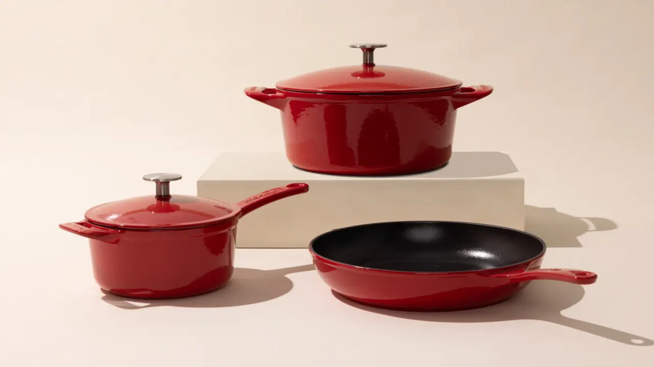 enameled cast iron set made in red