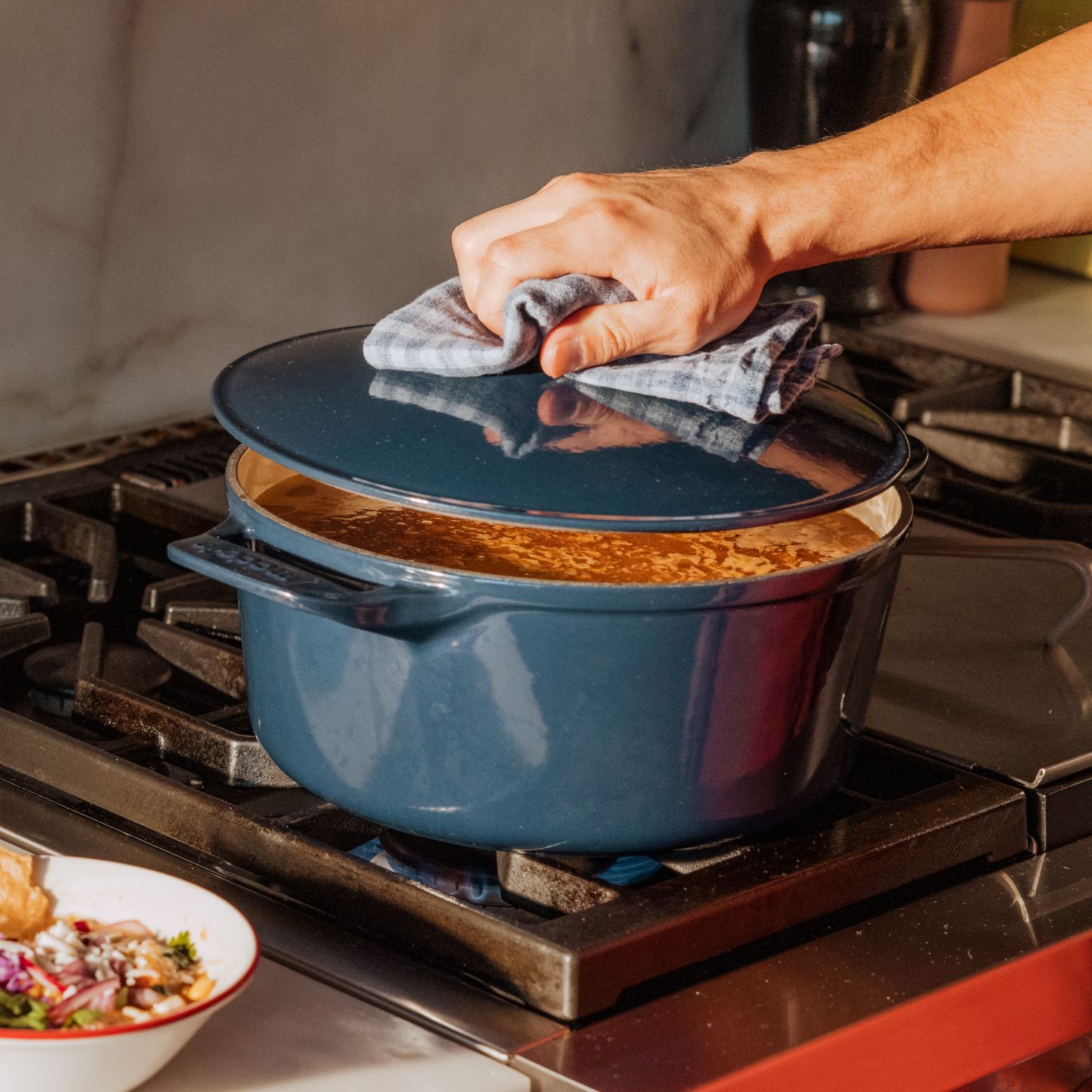 Valor 1.75 Qt. Galaxy Blue Enameled Cast Iron Sauce Pan with Cover