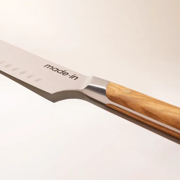 olive wood santoku knife detail image