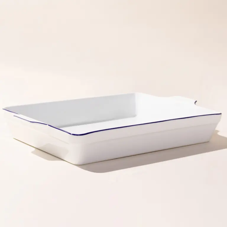 Blue Rim Rectangular Porcelain Bakeware