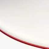 Close-up of a white plate with a red rim.