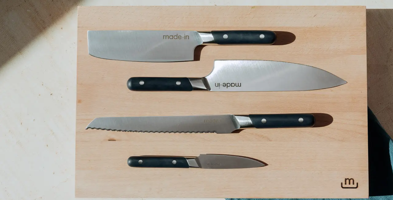 black knife set on cutting board